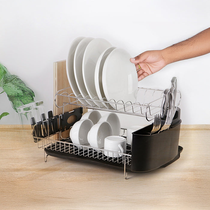 Dish Drying Rack Drainer Cup Plate Holder Cutlery Tray Kitchen Organiser