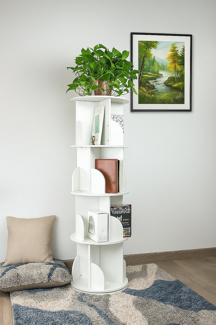 360-degree Rotating 4 Tier Display Shelf Bookcase Organiser