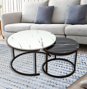 Coffee Table Round Marble Nesting Side Furniture