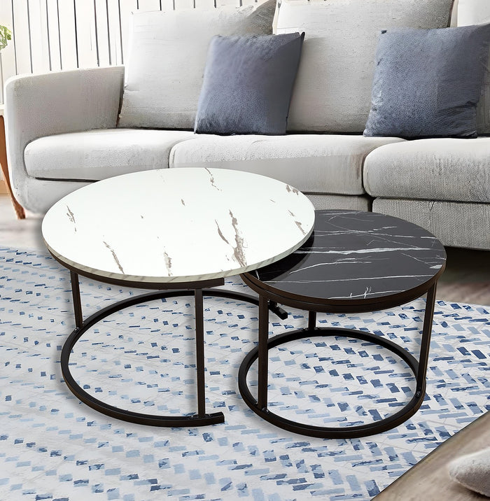 Coffee Table Round Marble Nesting Side Furniture