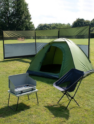 Camping Windbreak with Clear Windows & Bag – 725x140cm Grey