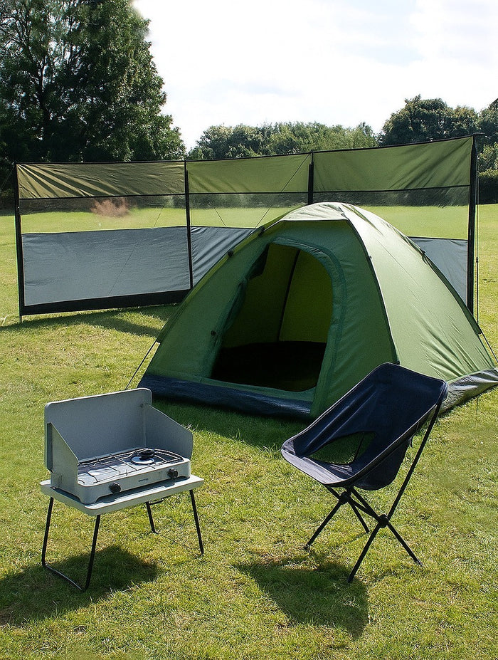 Camping Windbreak with Clear Windows & Bag – 725x140cm Grey