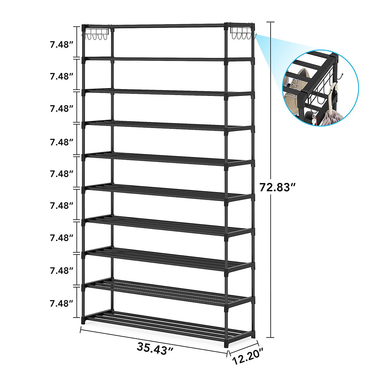10 Tier Black Shoe Rack Metal Shoe Storage Organizer Rack 50-Pair