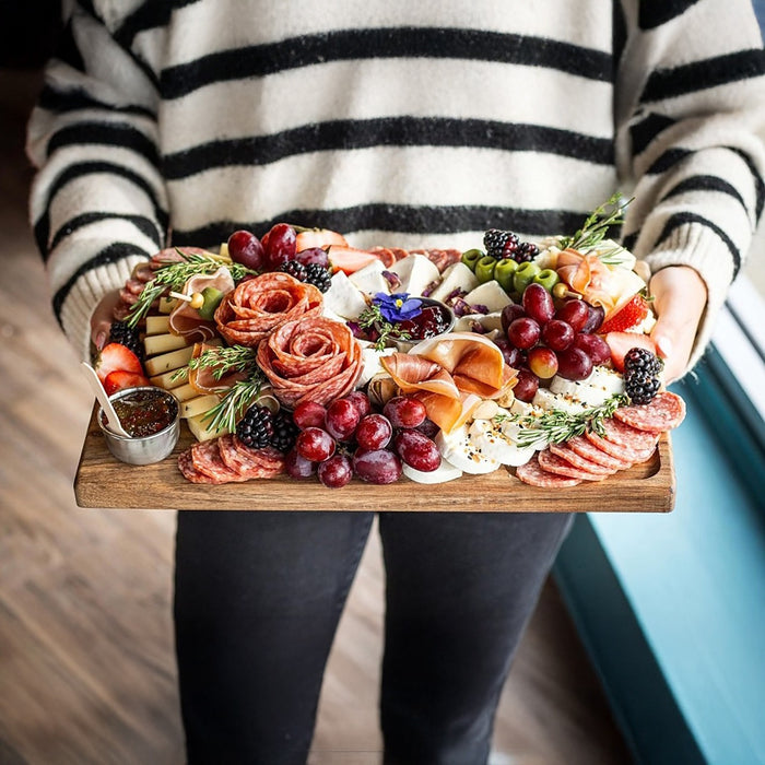 Serving Tray Double Sided Charcuterie Board  8 Sauce Cups Gift