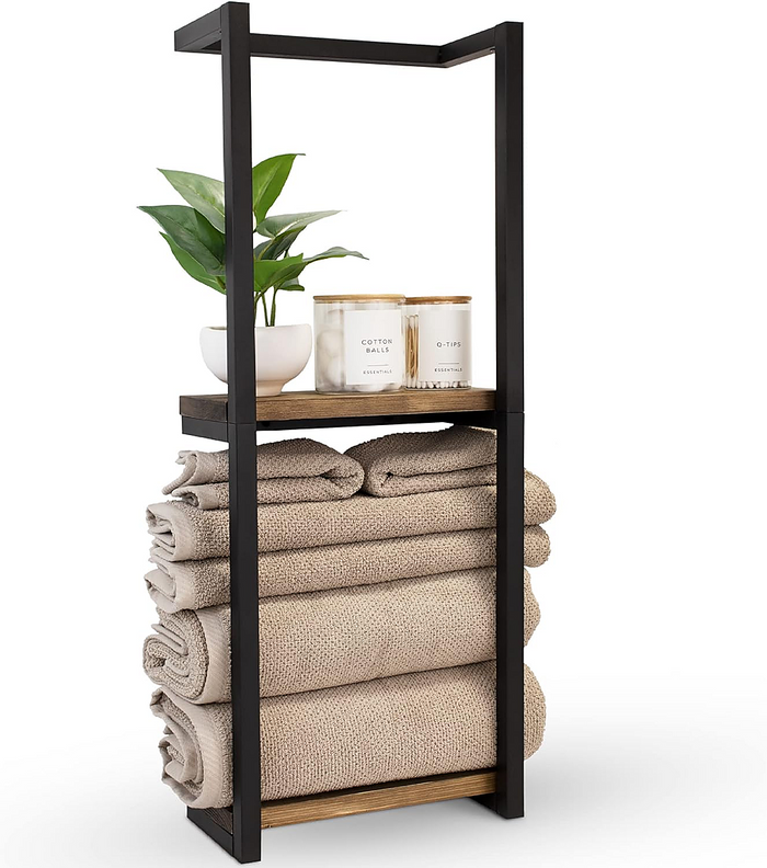 Stylish Bathroom Towel Storage Rack with Wooden Shelves