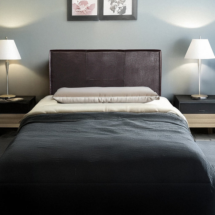 Single Headboard with Legs – Upholstered Brown PU Leather, Minimalist Bedhead