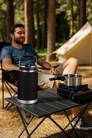 3.8L Double Wall Insulated Black Stainless Steel Water Bottle – Large Sports Drink Jug for Cold & Hot Beverages