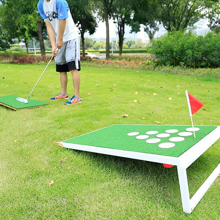 Golf Cornhole Game With Chipping Mats, Golf Balls, Putters