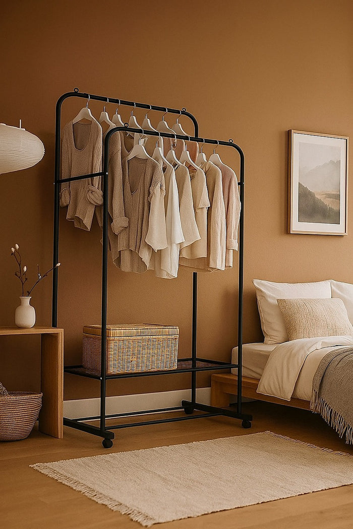 Double Clothes Rack Metal Garment Rail 80x150cm – Heavy Duty Hanging Shelf Storage