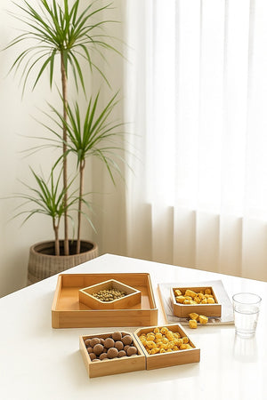 Square Bamboo Snack Serving Tray – Eco-Friendly Platter for Fruit, Cheese & Appetisers