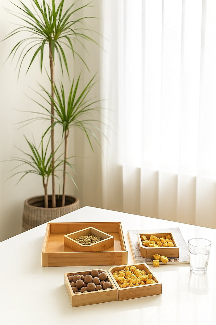 Square Bamboo Snack Serving Tray – Eco-Friendly Platter for Fruit, Cheese & Appetisers