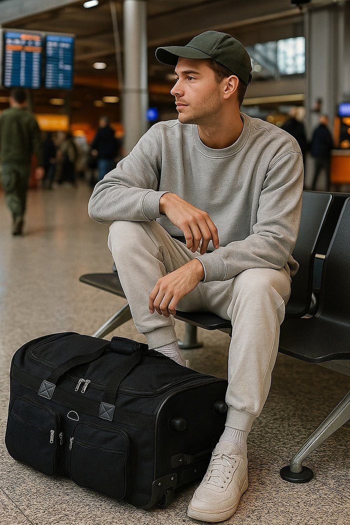 Large Black Wheeled Travel Duffle Bag – Rolling Luggage Trolley