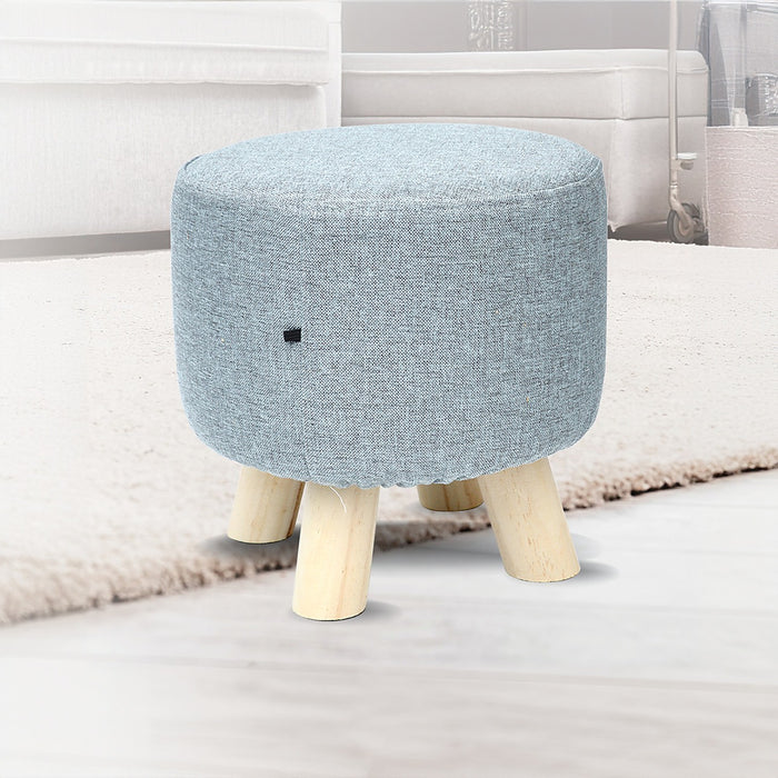 Grey Fabric Ottoman Foot Stool Rest Pouffe Wood Padded Seat Round