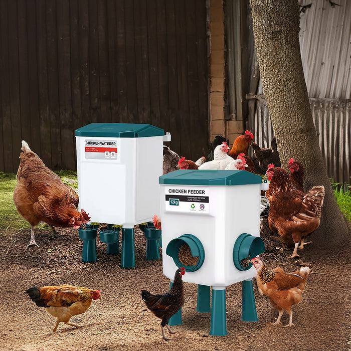 Chicken Feeder Water Food Treadle Poultry Feeding 12KG Large Capacity 11L