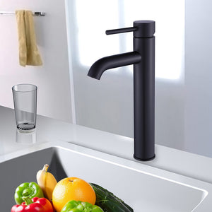 Tall Basin Mixer Tap Faucet - Kitchen Laundry Bathroom Sink in Black