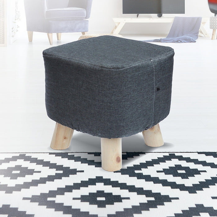 Charcoal Fabric Ottoman Foot Stool Rest Pouffe Wood Padded Seat Squircle