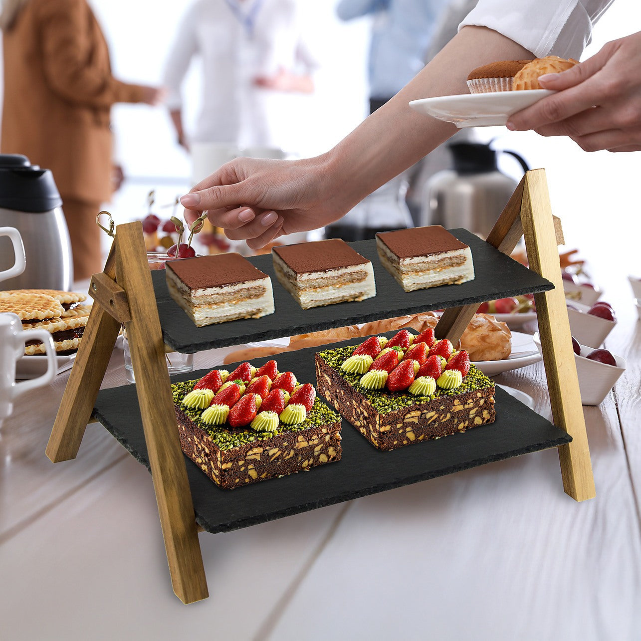 Party 2 Tier Cake Stand Slate Wedding Tiered Serving Stand