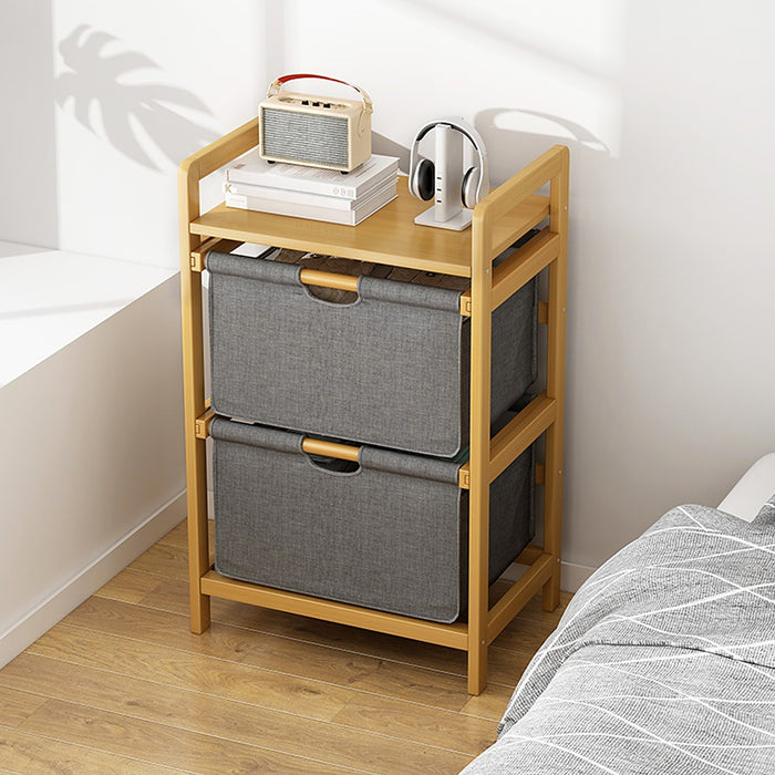 Bamboo Shelf with Storage Hamper – Wooden Organiser Rack with 2 Removable Laundry Bags