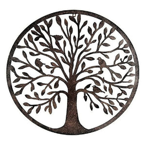 French Rustic 60cm Tree of Life & Birds Round Metal Wall Garden Art Sculpture