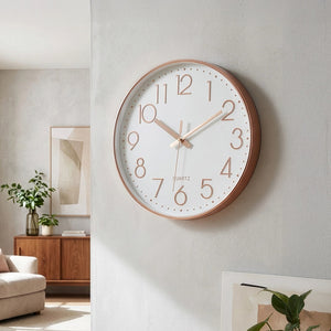 Modern Rose Gold Wall Clock – Silent Quartz Battery-Operated Design for Home & Office
