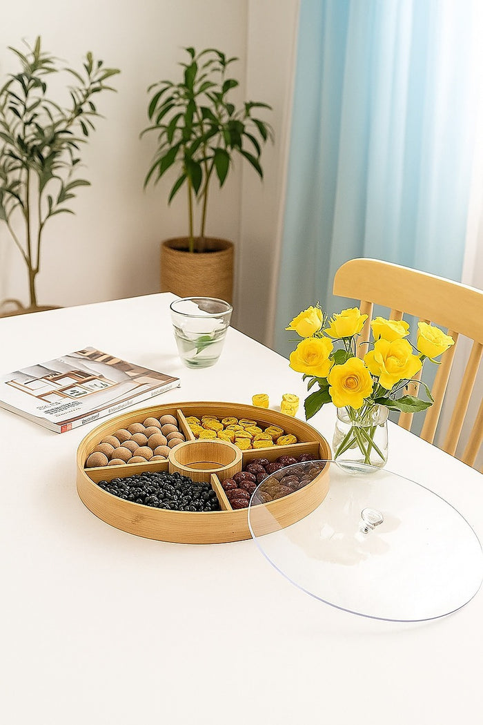 Round Bamboo Snack Serving Tray – Eco-Friendly Platter for Fruit, Cheese & Appetisers