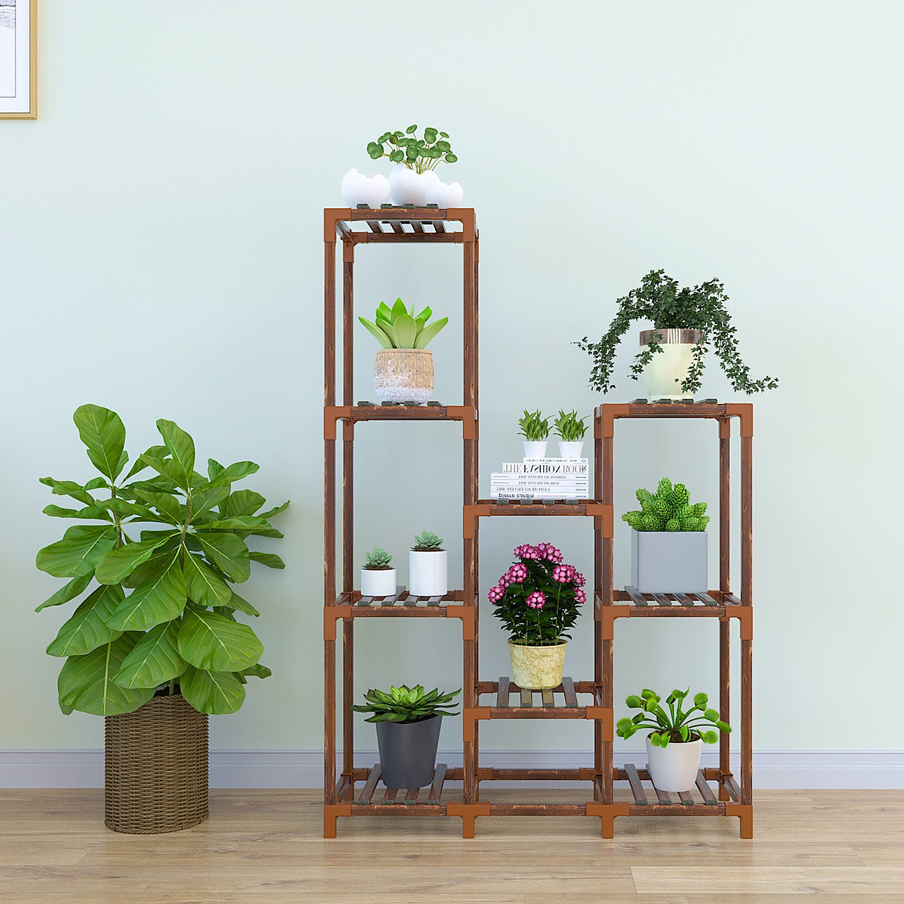 pot plant stand nz Indoor Outdoor Garden Plant Stand Planter Flower Pot Shelf Wooden Shelving