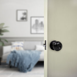 Door Handle Set Lever Privacy Function Round Black