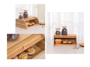 Bamboo Bread Bin Storage Box Kitchen Loaf Pastry Container