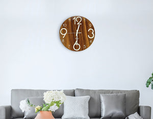 Glow In Dark Wall Clock Luminous Quartz Wooden Non Ticking Home Decor 30cm