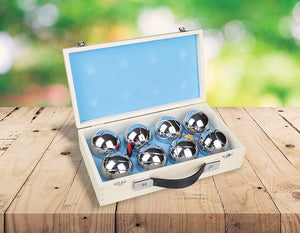 Deluxe Boules Bocce 8 Alloy Ball Set with Wood Case